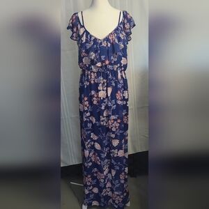 Elegant Floral Maxi Dress in Blue and Pink